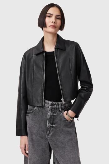 Kožená bunda AllSaints ALMA čierna farba, prechodná, W007LC