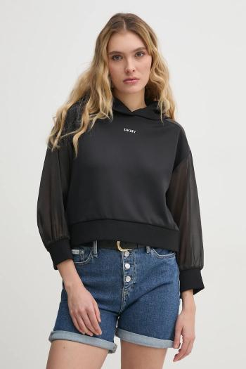 Mikina Dkny dámska, čierna farba, s kapucňou, s nášivkou, P4BHSWSH