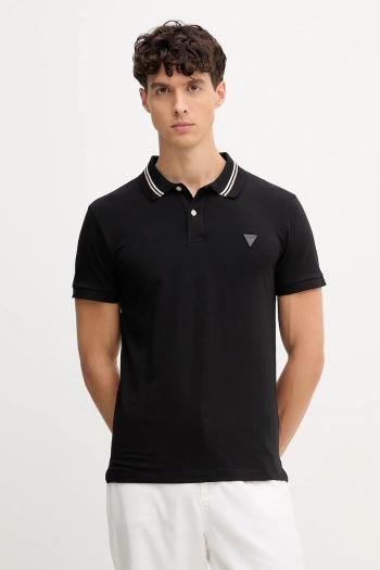 Polo tričko Guess NOLAN pánske, čierna farba, jednofarebné, M5YP66 J1314