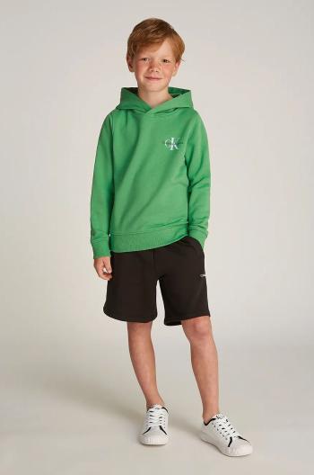 Detská bavlnená mikina Calvin Klein Jeans 0 zelená farba, s kapucňou, s potlačou, IU0IU00266