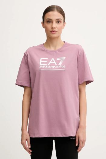 Bavlnené tričko EA7 Emporio Armani dámske, ružová farba, AF12503.7W000414