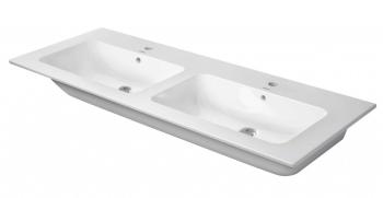 DURAVIT - ME by Starck Dvojumývadlo nábytkové, 130x49 cm, s prepadom, s 2 otvormi na batérie, WonderGliss, biela 23361300001