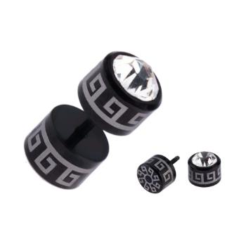 Okrúhly falošný piercing do ucha z ocele - egyptský motív, zirkón