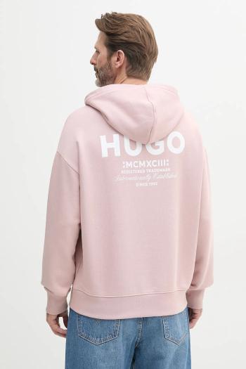 Bavlnená mikina Hugo Blue pánska, ružová farba, s kapucňou, s potlačou, 50510724