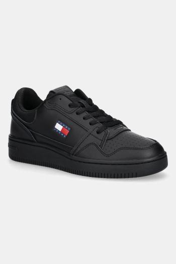 Kožené tenisky Tommy Jeans TJM RETRO BASKET čierna farba, EM0EM01612
