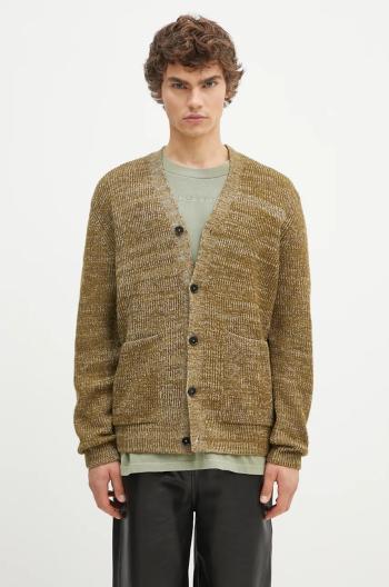 Vlnený kardigán Norse Projects Loki Wool Cotton Rib Cardigan zelená farba, N45.0618.8096