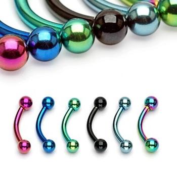 Piercing do obočia anodizovaný titán s guličkami - Rozmer: 1,2 mm x 6 mm x 3 mm, Farba piercing: Čierna