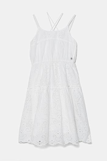 Dievčenské bavlnené šaty Guess biela farba, mini, áčkový strih, J5GK30 WH7D0