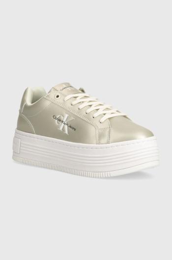 Tenisky Calvin Klein Jeans BOLD PLATF LOW LACE LTH ML MTL béžová farba, YW0YW01464