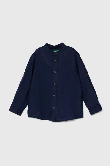 Detská ľanová košeľa United Colors of Benetton tmavomodrá farba