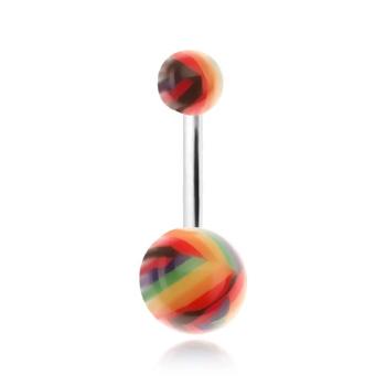 Piercing do brucha, lesklé guličky s farebnými pásikmi