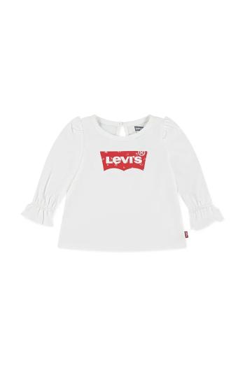 Detské bavlnené tričko s dlhým rukávom Levi's BATWING LS FASHION KNIT TO biela farba, 1EN569
