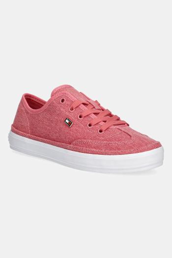 Tenisky Tommy Hilfiger WASHED CANVAS VULC SNEAKER ružová farba, FW0FW08894