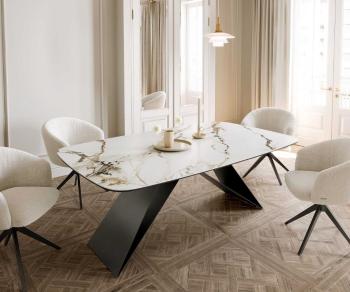 Jedálenský stôl Edge oválny 200x100 keramický Calacatta Luxe bielo