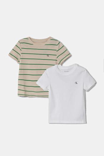 Bavlnené tričko Calvin Klein Jeans 2-pak béžová farba, jednofarebné, IB0IB02364