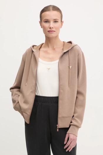 Mikina Guess OLYMPE dámska, hnedá farba, s kapucňou, jednofarebná, V4YQ06 KCAY2