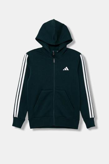 Detská mikina adidas zelená farba, s kapucňou, jednofarebná, JY4978