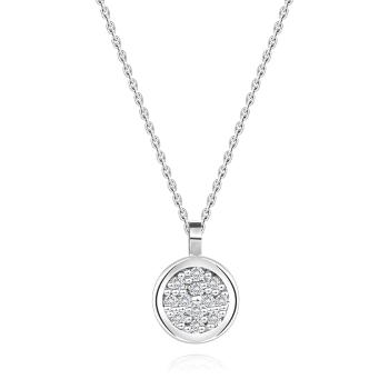 Náhrdelník z bieleho 14K zlata - kruh, drobné číre diamanty, hladký lem