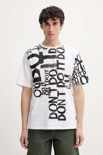 Bavlnené tričko Desigual LONDON pánske, biela farba, s potlačou, 25SMTK12