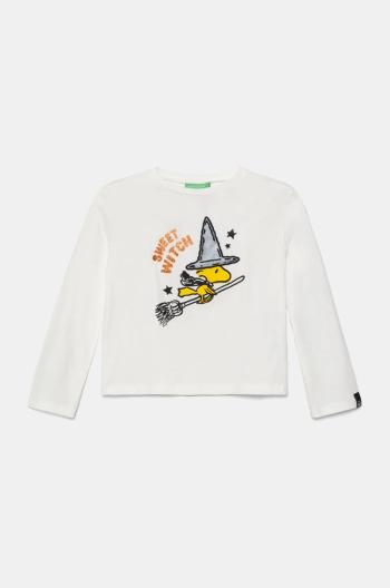Detská bavlnená košeľa s dlhým rukávom United Colors of Benetton biela farba, 3VR5G10JA