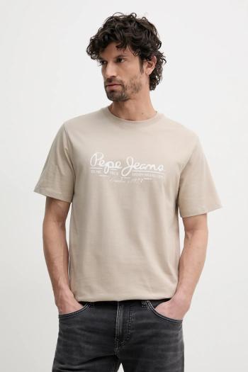 Bavlnené tričko Pepe Jeans DUMAS TEE pánske, béžová farba, s potlačou, PM509769