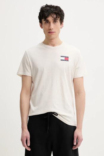Bavlnené tričko Tommy Jeans pánske, béžová farba, s potlačou, DM0DM20740