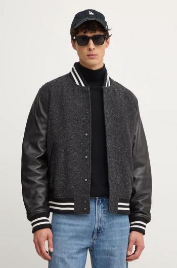 Vlnená bunda bomber Tommy Hilfiger čierna farba, prechodná, oversize, MW0MW37030