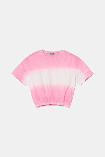 Detské bavlnené tričko United Colors of Benetton ružová farba, 3NPDC10OK