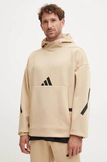 Mikina adidas ZNE pánska, béžová farba, s kapucňou, s nášivkou, JJ4894