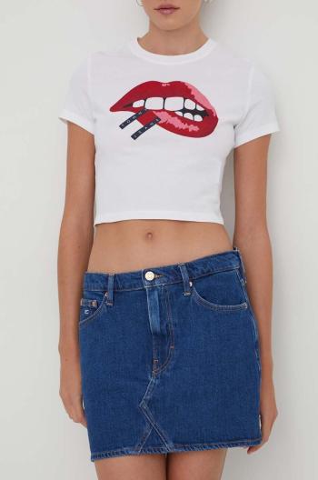 Rifľová sukňa Tommy Jeans mini, puzdrová, DW0DW17287
