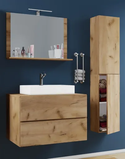 VCM 4dílná umyvadlová skříňka Lendas M 60 cm se zrcadlem a vysokou skříňkou, dub medový