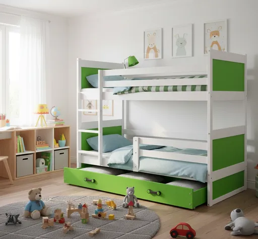 BMS Detská poschodová posteľ RICO 3 s úložným priestorom  | 160x80 cm | biela/zelená