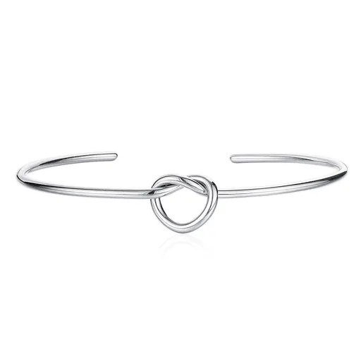 Okrúhly oceľový náramok s uzlom v tvare srdca, strieborná farba