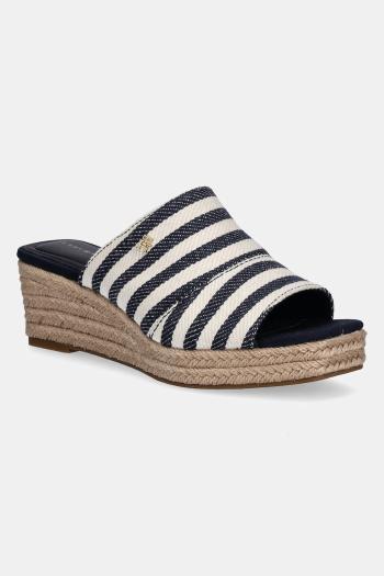 Šľapky Tommy Hilfiger NAUTICAL STRIPES ESPADRILLE MULE dámske, tmavomodrá farba, na kline, FW0FW08666