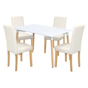 Jedálenský stôl UNO 140x90 biely + 4 stoličky PRIMA biela/svetlé nohy