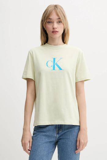 Bavlnené tričko Calvin Klein Jeans dámske, zelená farba, LV047B865G