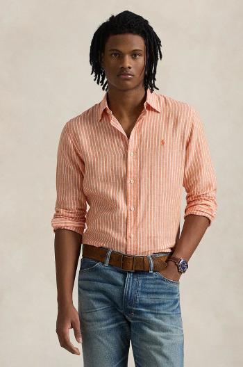 Ľanová košeľa Polo Ralph Lauren oranžová farba, regular, s klasickým golierom, 710961264