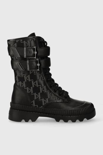 Kožené workery Karl Lagerfeld TREKKA II KC dámske, čierna farba, na plochom podpätku, KL42586F