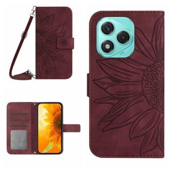ART SUNFLOWER Peňaženkový obal so šnúrkou pre Honor 400 Lite bordový
