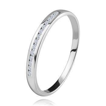 Briliantový prsteň v bielom 14K zlate - ligotavá línia drobných čírych diamantov - Veľkosť: 54 mm