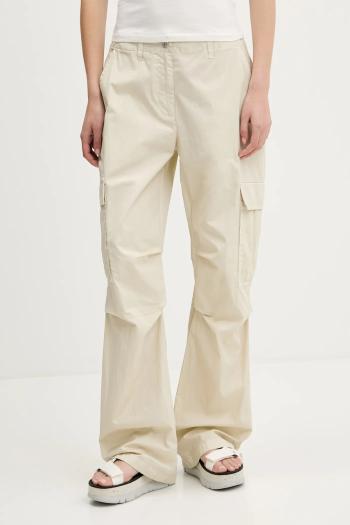 Nohavice Tommy Jeans béžová farba, široké, vysoký pás, DW0DW20350