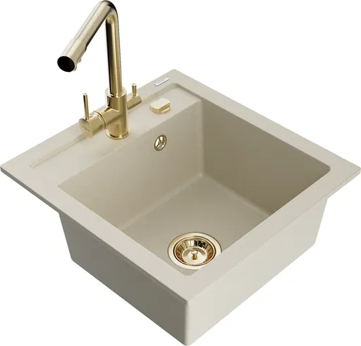 MEXEN/S MEXEN/S - Vito granitový drez 1-miska vrátane batérie Duero, béžová 6503-69-671600-50