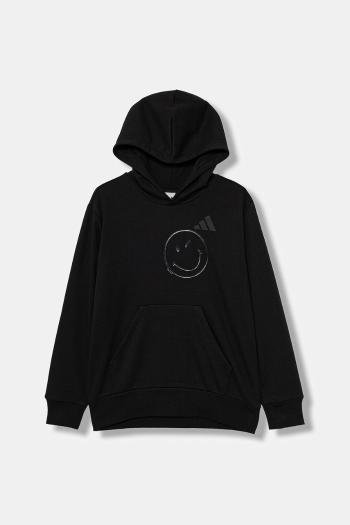 Detská mikina adidas čierna farba, s kapucňou, vzorovaná, JN2161
