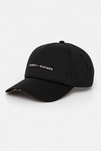 Bavlnená šiltovka Tommy Hilfiger čierna farba, s nášivkou, AM0AM13162