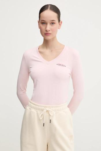Tričko s dlhým rukávom Guess Jeans dámske, ružová farba, W4YI21 J1314