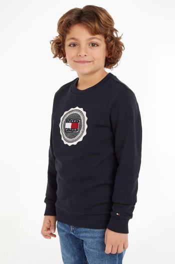 Detská bavlnená mikina Tommy Hilfiger tmavomodrá farba, s potlačou, KB0KB09052