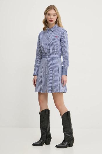 Bavlnené šaty Tommy Jeans tmavomodrá farba, mini, áčkový strih, DW0DW20470