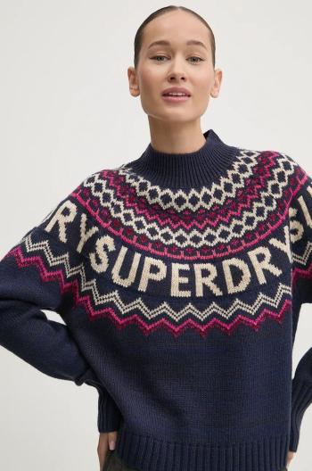 Sveter s prímesou vlny Superdry dámsky, tmavomodrá farba, W6110555A-B9R