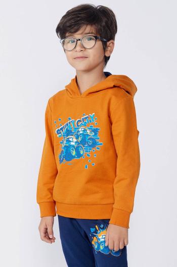 Detská bavlnená mikina Lego LWSCOUT 611 oranžová farba, s kapucňou, s potlačou, 12011314