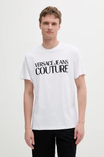 Bavlnené tričko Versace Jeans Couture pánske, biela farba, s potlačou, 78GAHE05 CJ00E